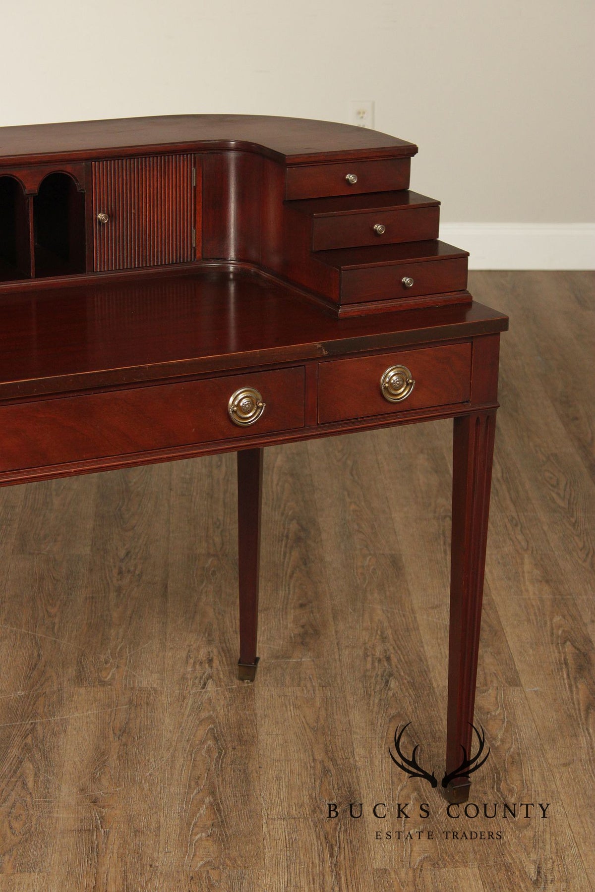 1940's Federal Style Mahogany Carlton House Desk With Tambour Doors