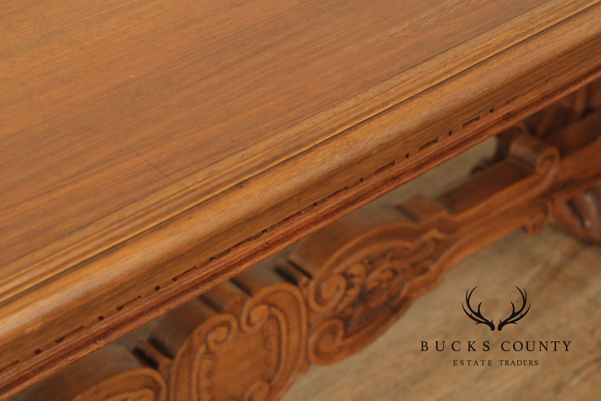 Antique Italian Renaissance Revival Carved Walnut Library Table