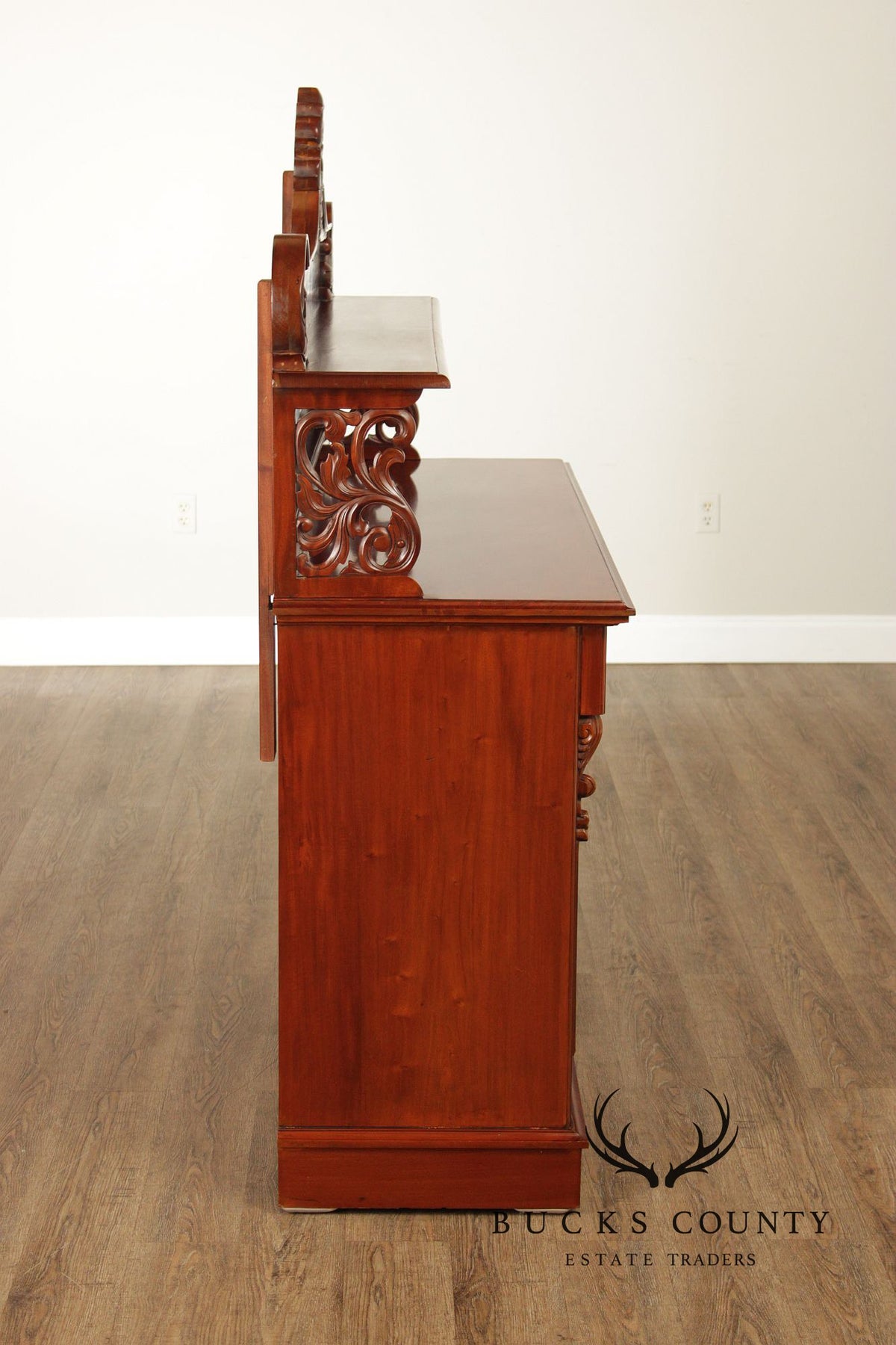 Carved Mahogany Empire Style Sideboard With Back Bar