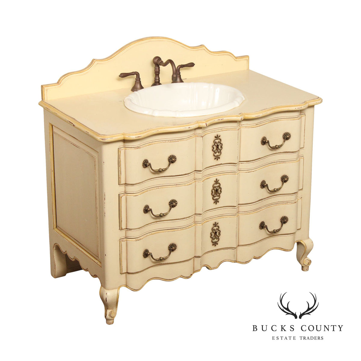 French Country Style Painted Single Sink Vanity Dresser