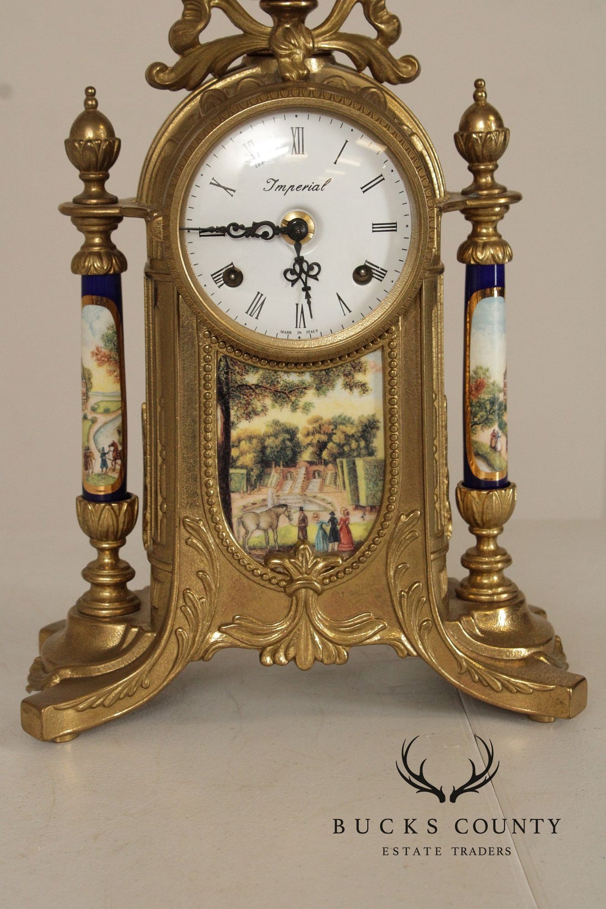 Imperial Italian Three-Piece Gilt Metal and Porcelain Garniture Set