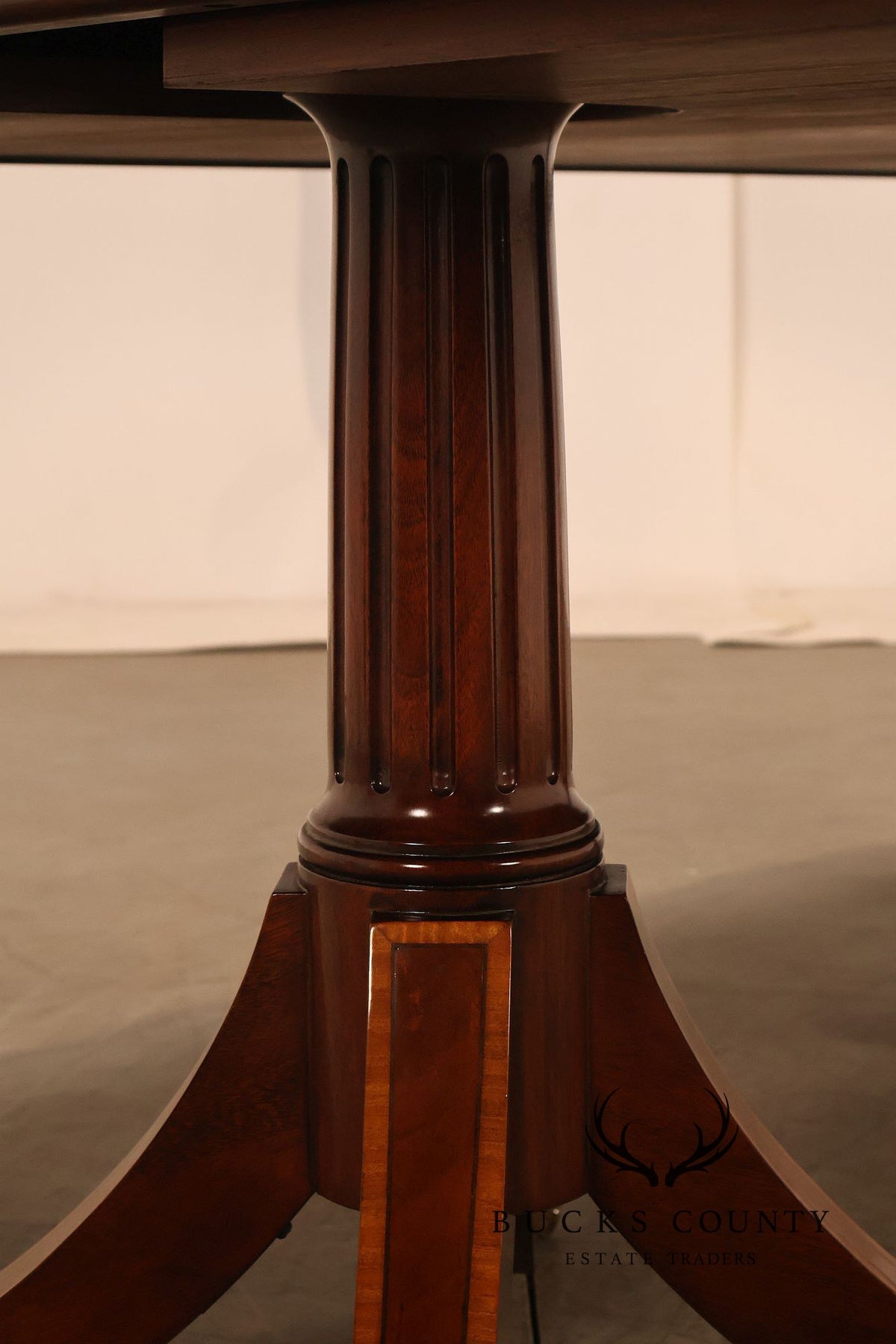Karges Duncan Phyfe Banded Mahogany Double Pedestal Dining Table