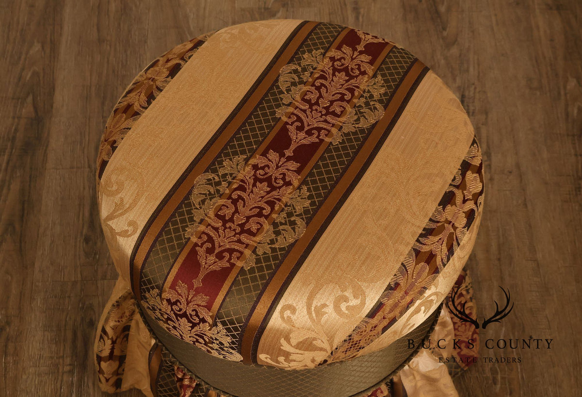 Pair Of Traditional Upholstered Skirted Round Ottomans