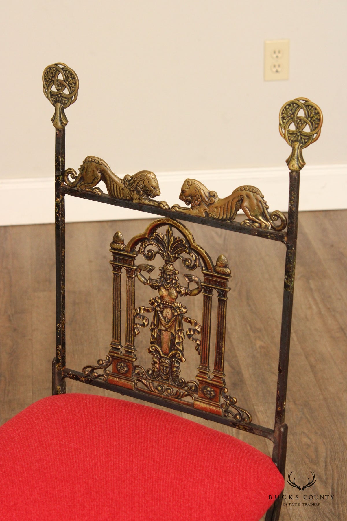Oscar Bach Attributed Tudor Revival Style Bronze and Iron Side Chair