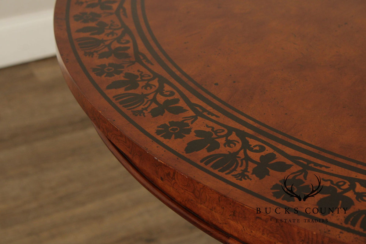 Baker Stately Homes Burlwood Round Inlaid Center Tabe