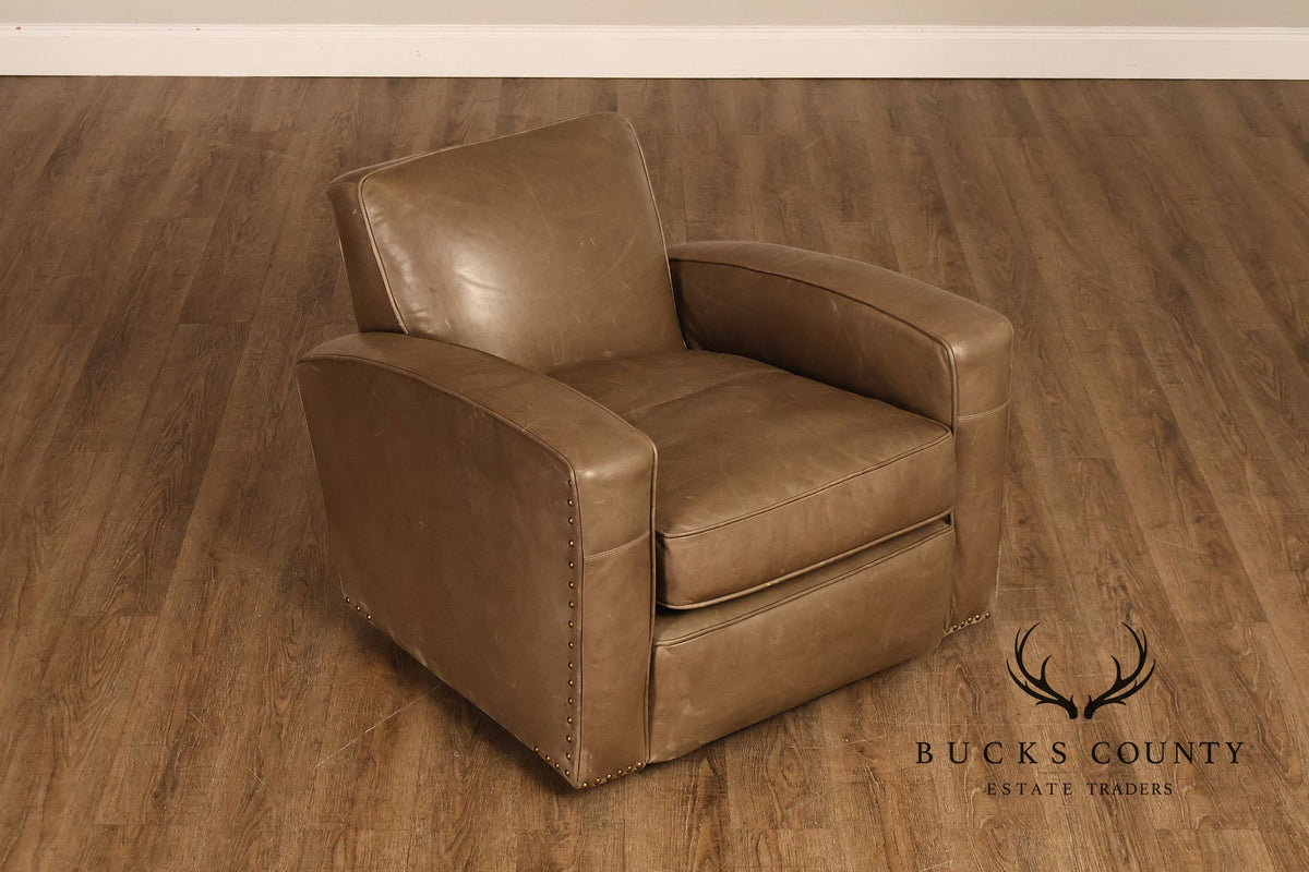 Restoration Hardware Pair Of Leather Swivel Club Chairs