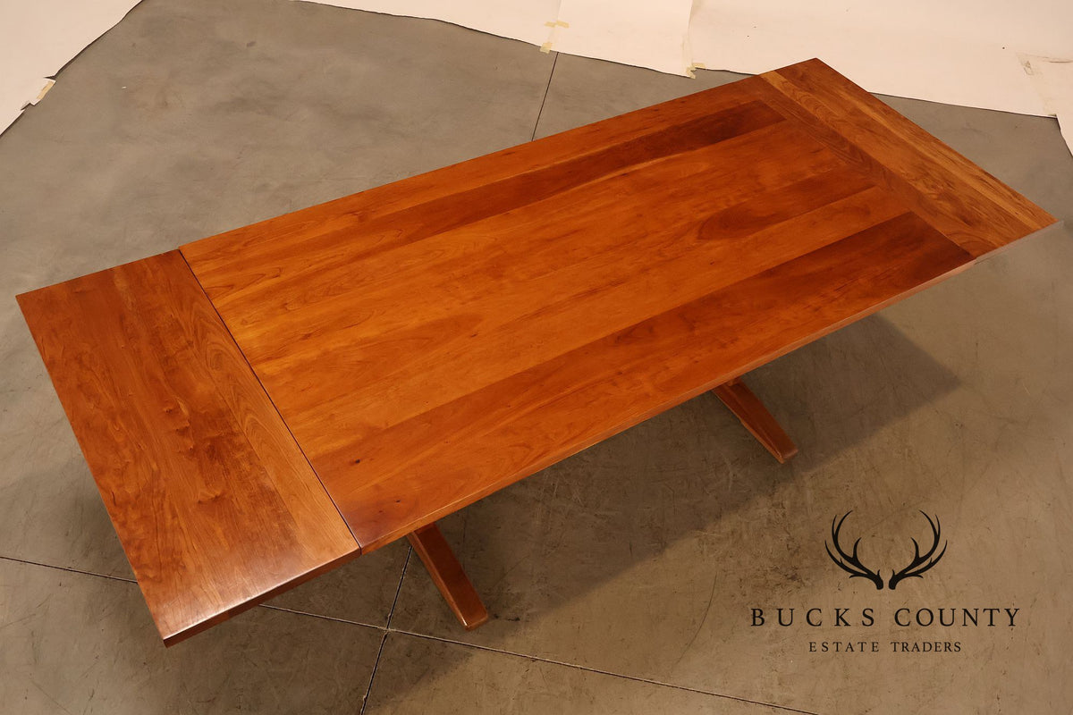 Stickley Cherry Double Pedestal Extension Dining Table With Two Leaves