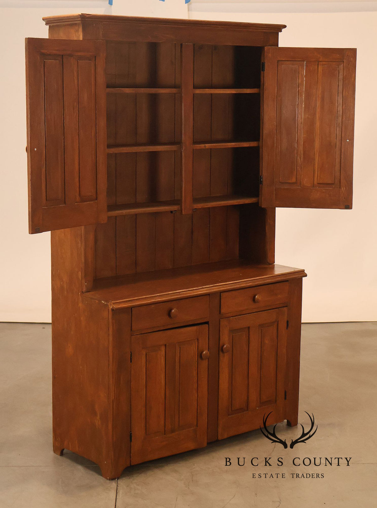Antique American Primitive Pine Step Back Cupboard