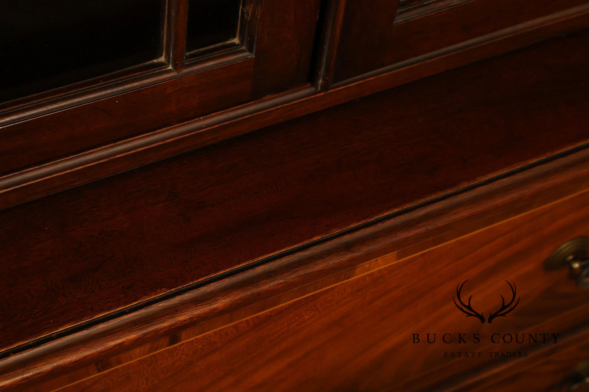 Georgian Style Mahogany Breakfront China Cabinet With Secretary Desk