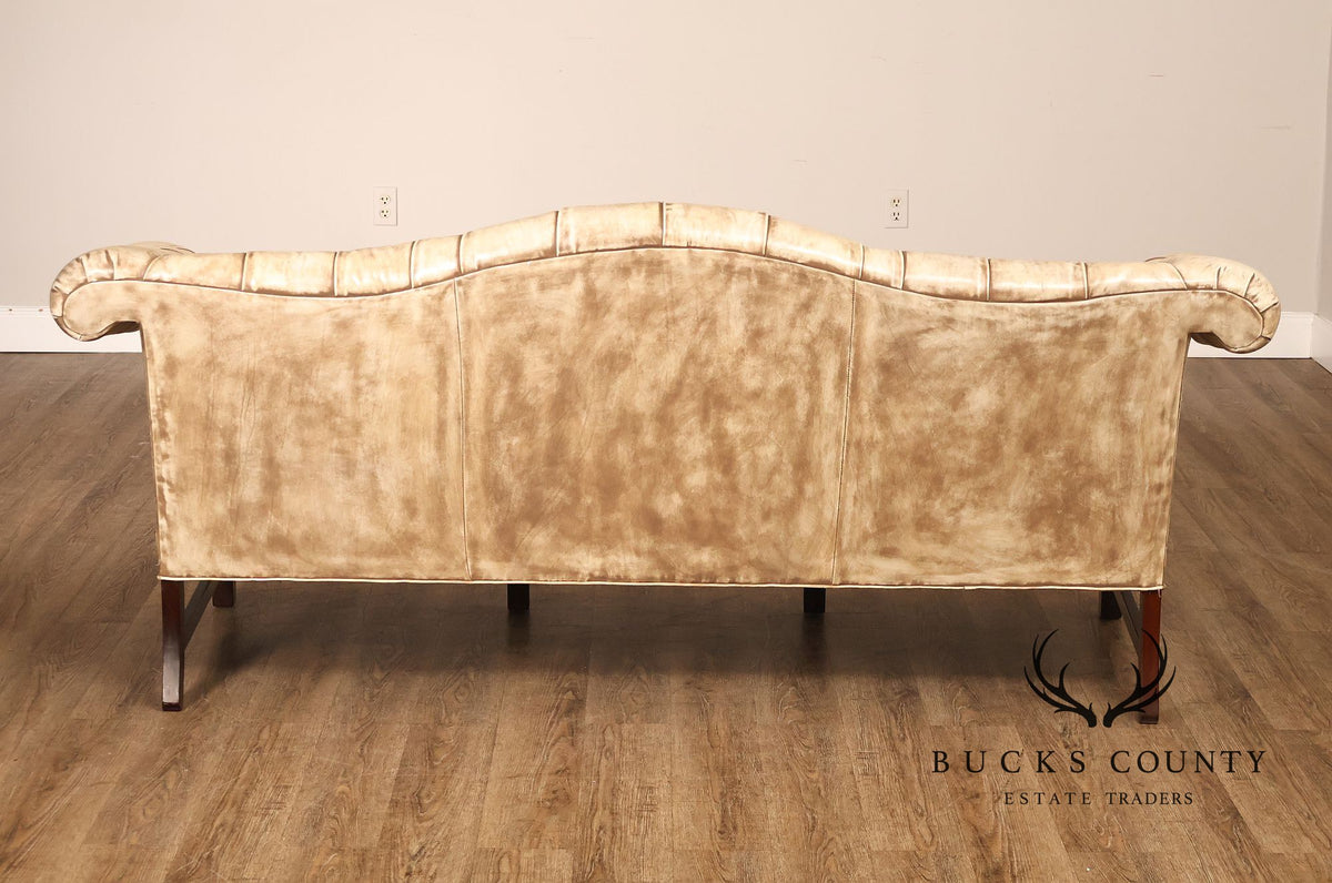 Chippendale Style Camelback Vintage Tufted Chesterfield Leather Sofa