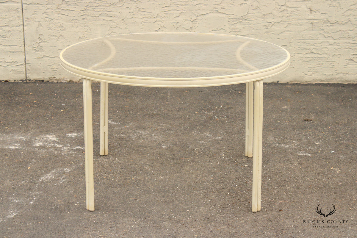 Mid Century Modern Round Aluminum Glass Top Patio Dining Table