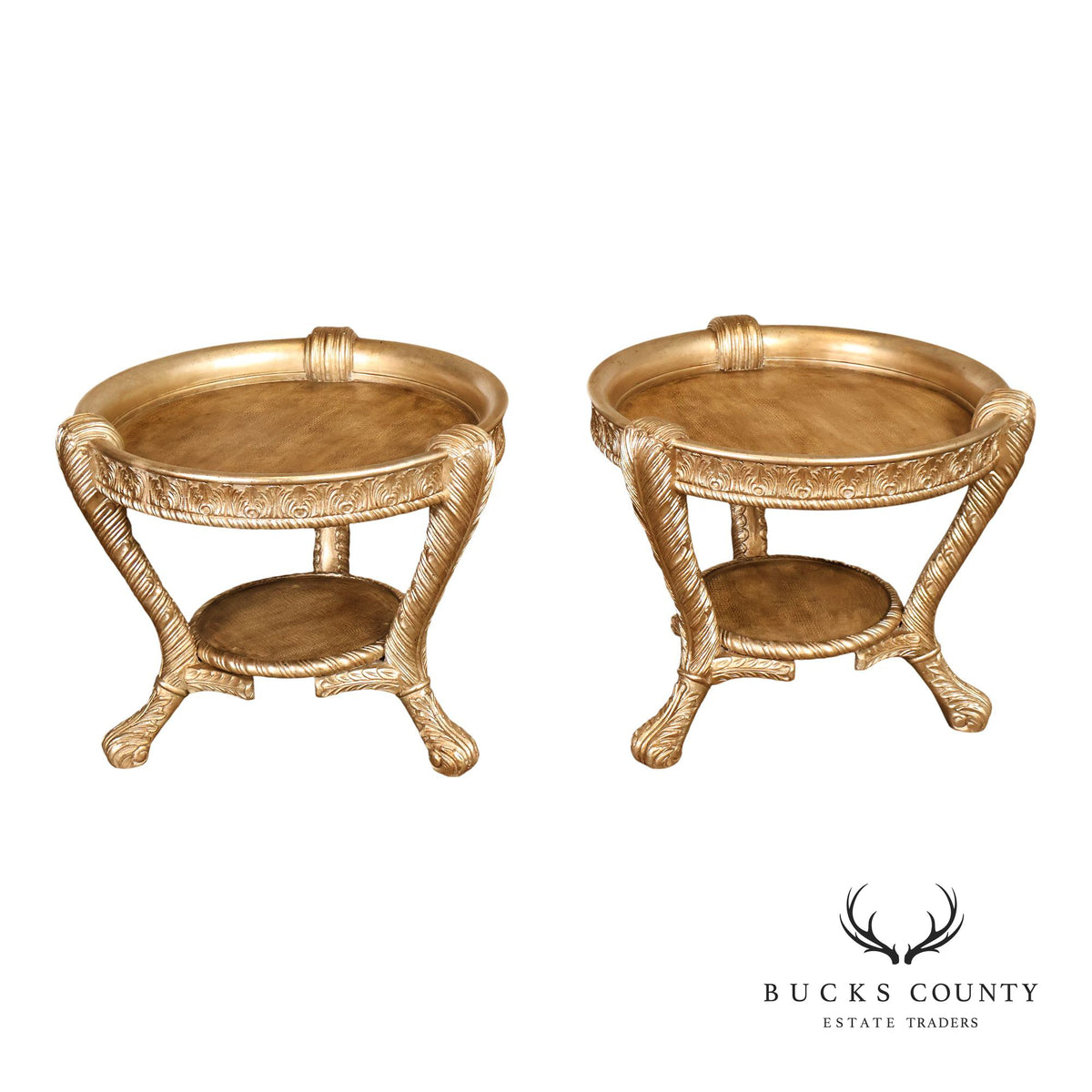 Hollywood Regency Style Pair of Gilt Side Tables