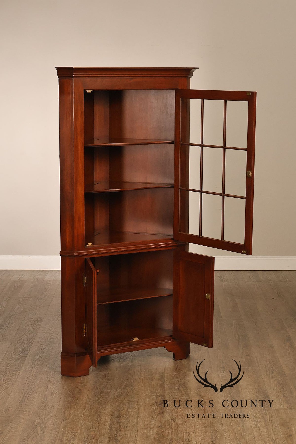 Henkel Harris Cherry Nine Pane Chippendale Style Corner Cabinet