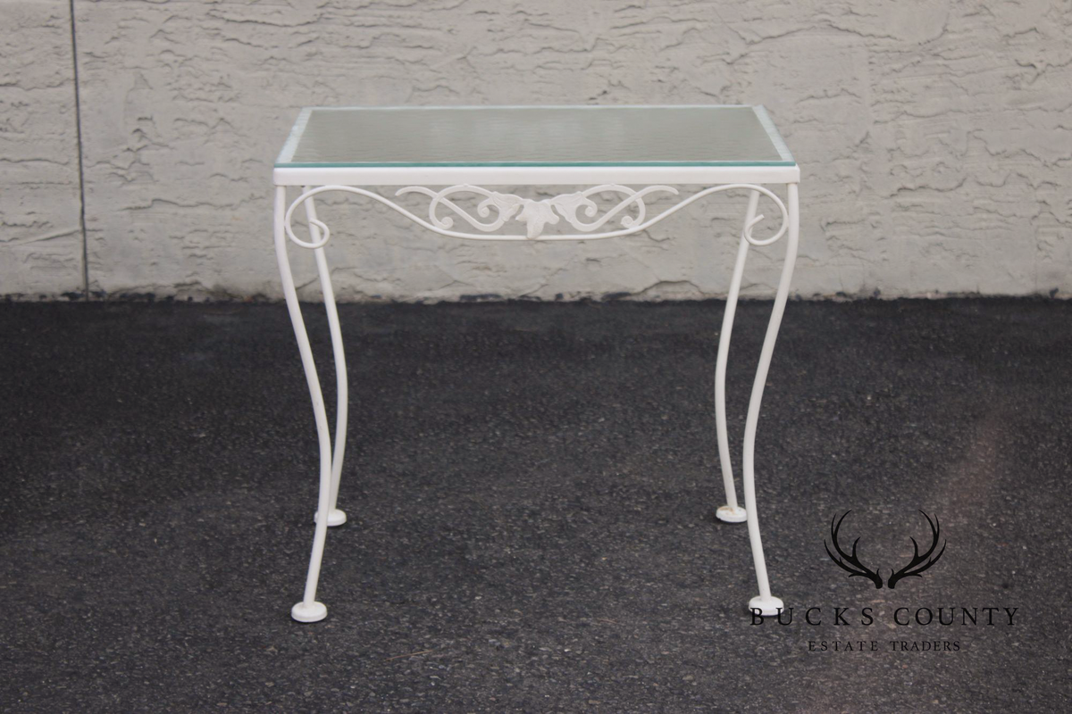 Vintage Wrought Iron And Glass Patio Side Table