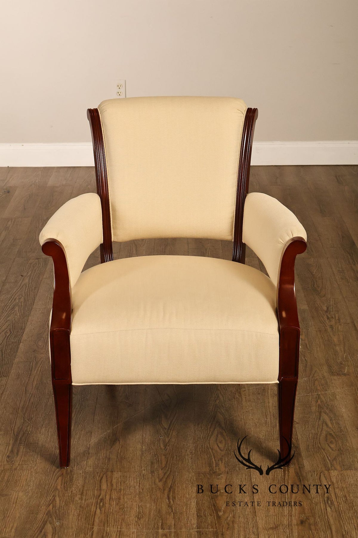 Baker French Art Deco Style Pair of Mahogany Armchairs