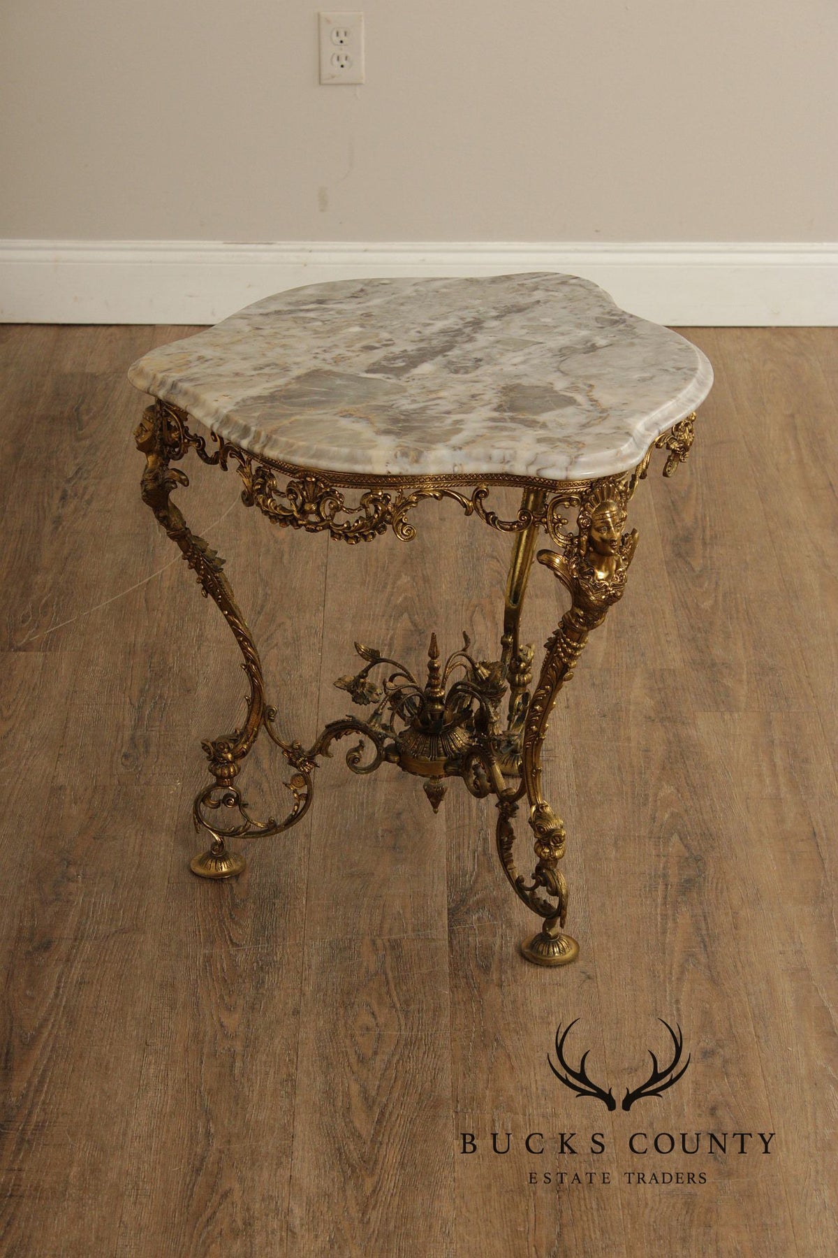 Italian Rococo Gilt Metal Marble Top Accent Table