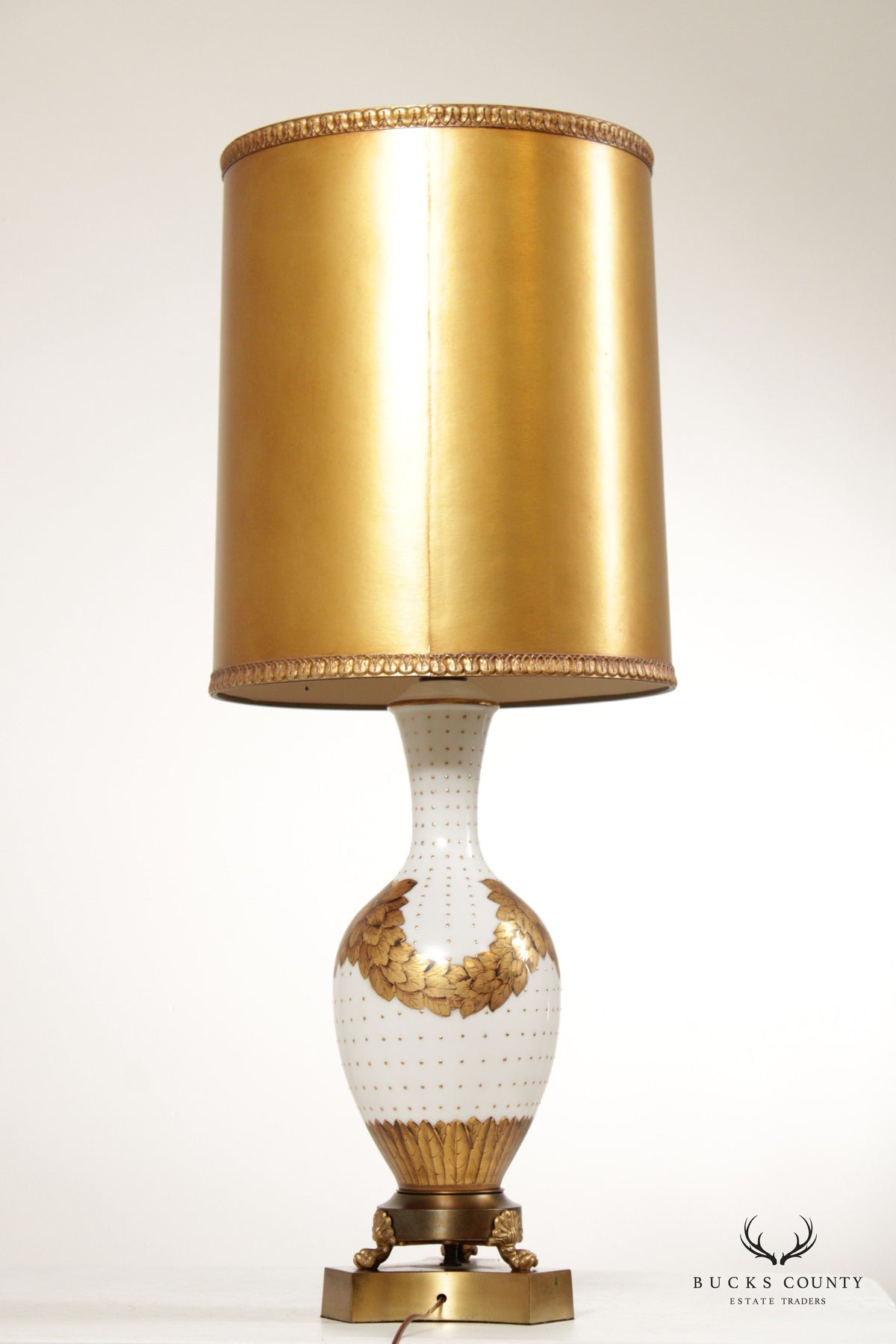 Artemis Studios Neoclassical Style Pair of Milk Glass Table Lamps
