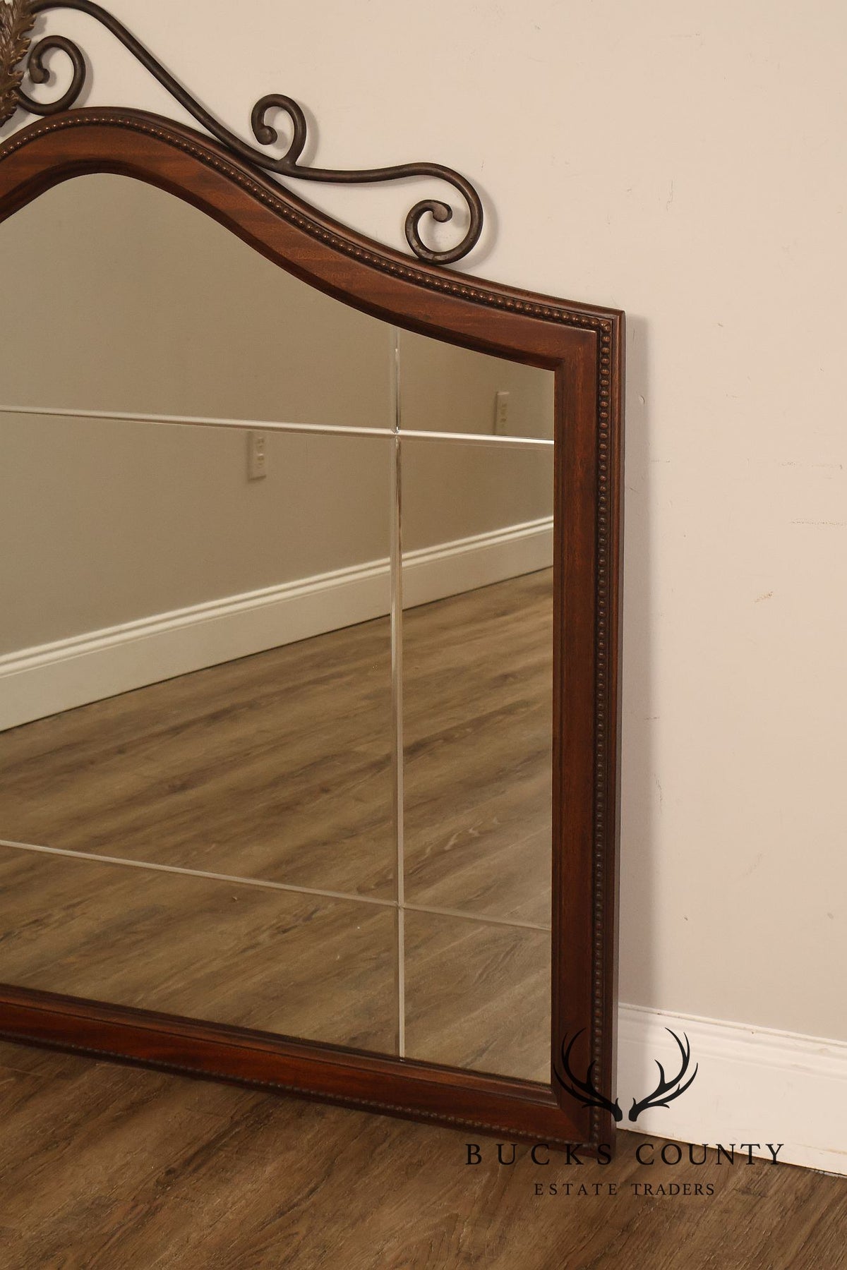 Drexel Heritage Covington Park Wood Framed Beveled Wall Mirror With Wrought Iron Scrollwork