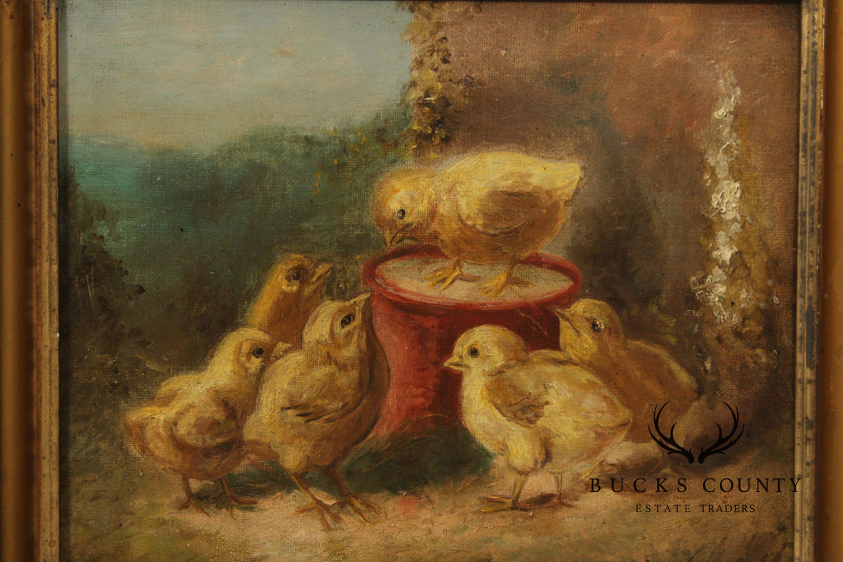 James Vincent Maginn Framed Painting, A Brood of Baby Chickens