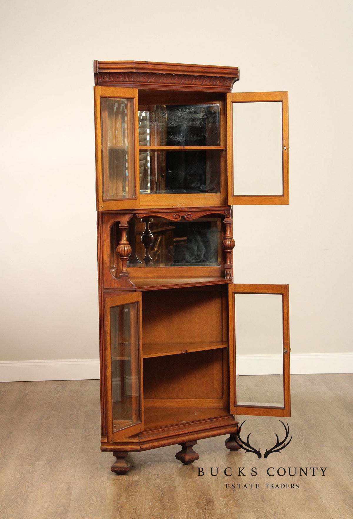 Antique Victorian Oak Corner China Cabinet