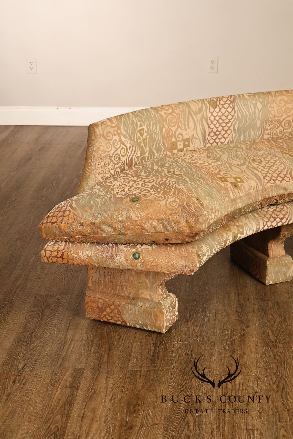 Saladino Furniture Curved Upholstered Geometric Velour Bench With Pair Of Pillows