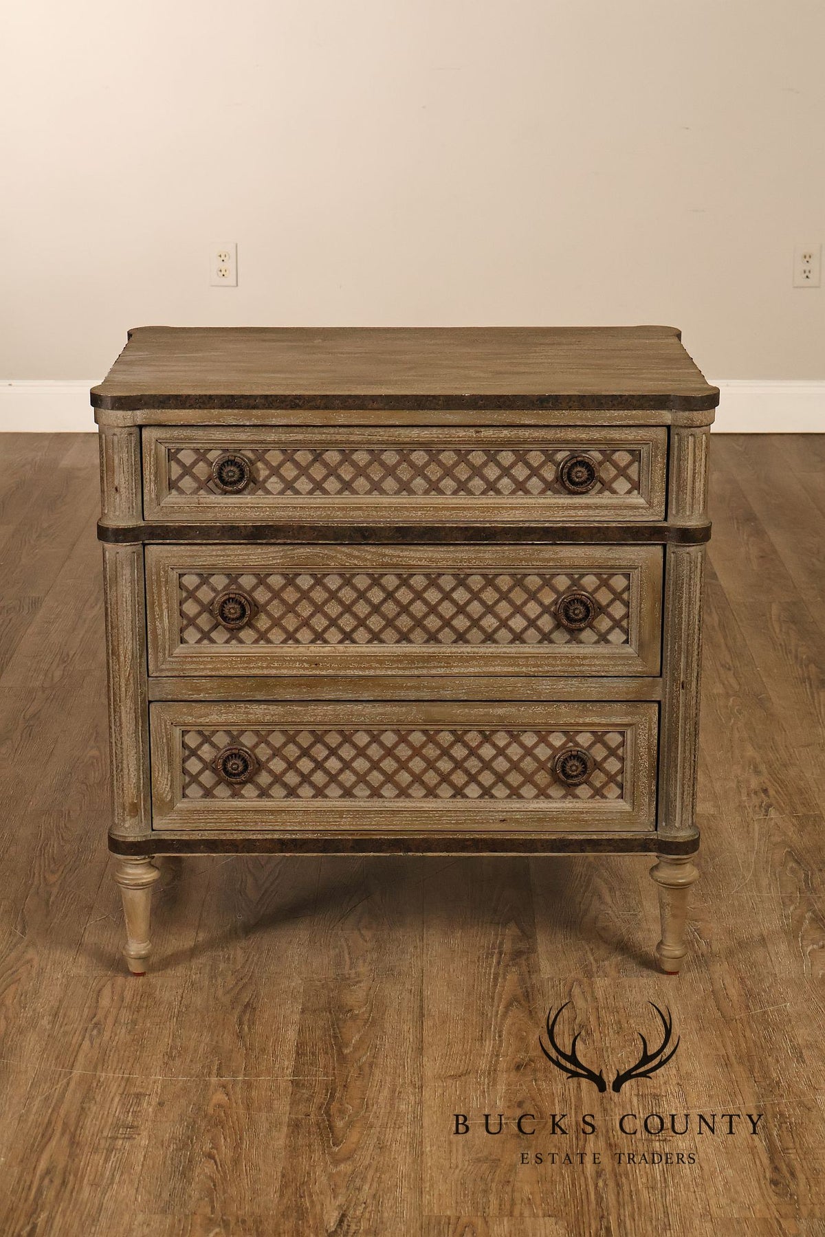 Restoration Hardware Treillage Collection Louis XVI Style Latticework Pair of Nightstands