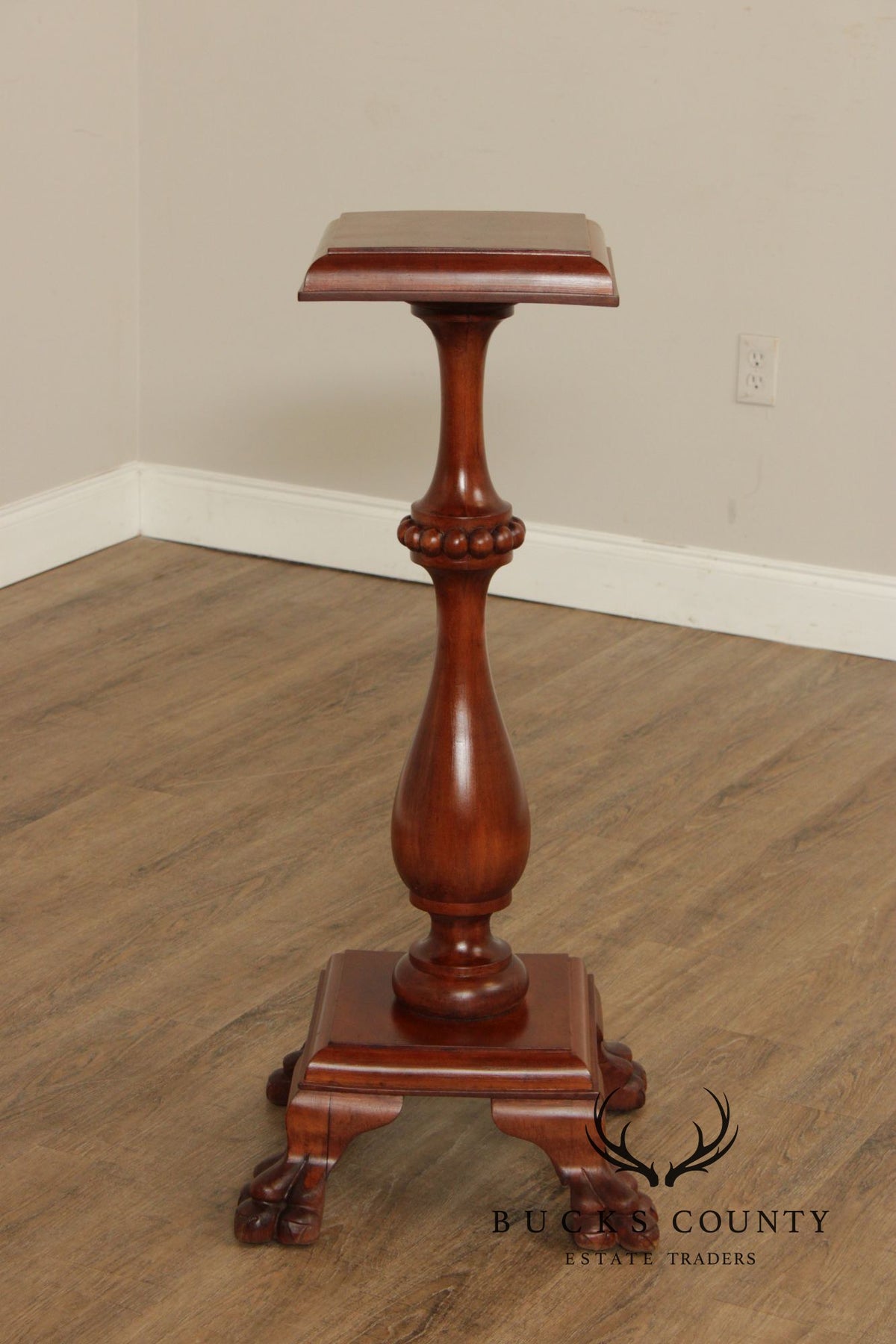 Traditional Mahogany Pedestal Plant Stand with Claw Feet