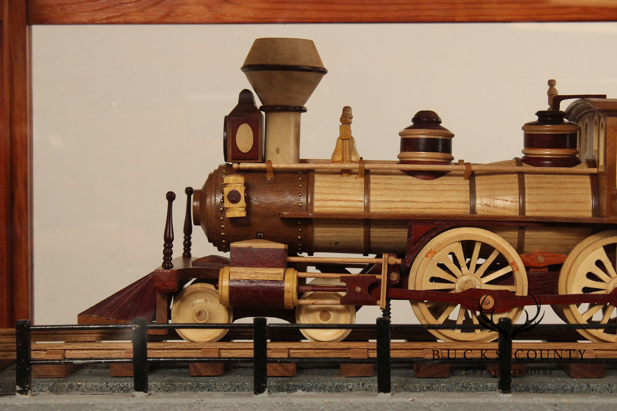Philip Jacoby Carved Wood Model Train in Display Case