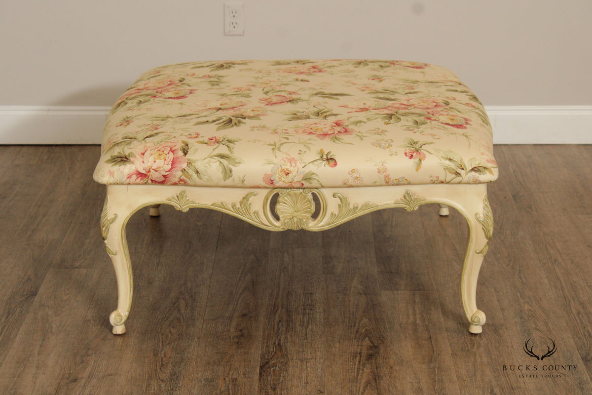 French Louis XV Style Large Painted Frame Upholstered Ottoman