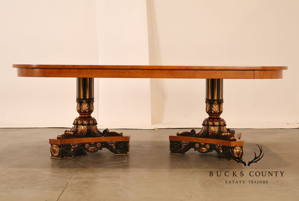 Ala Mobili Style Neoclassical Style Inlaid Double Pedestal Extension Dining Table