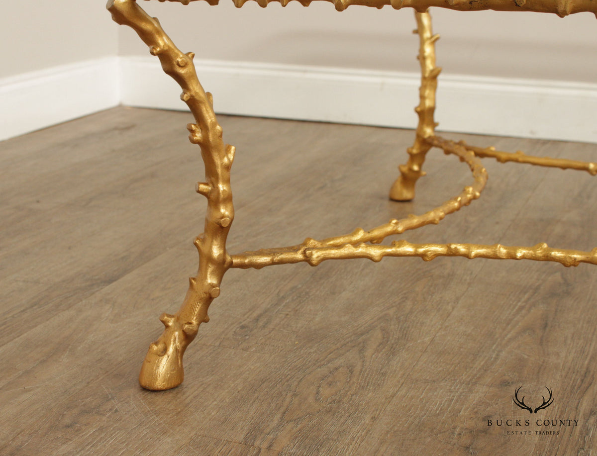Italian Hollywood Regency Gilt Bronze Glass Top Coffee Table