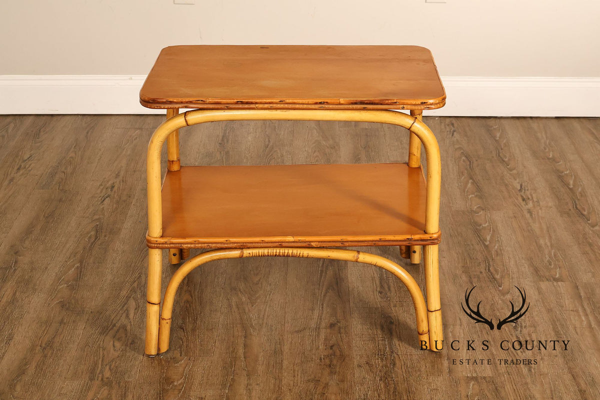 Vintage Mid Century Modern Two-Tier Bamboo End Table