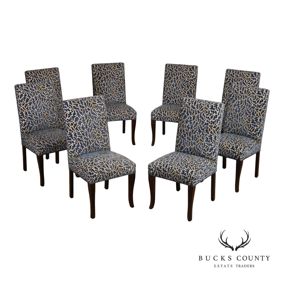Contemporary Set of Eight Upholstered Dining Chairs