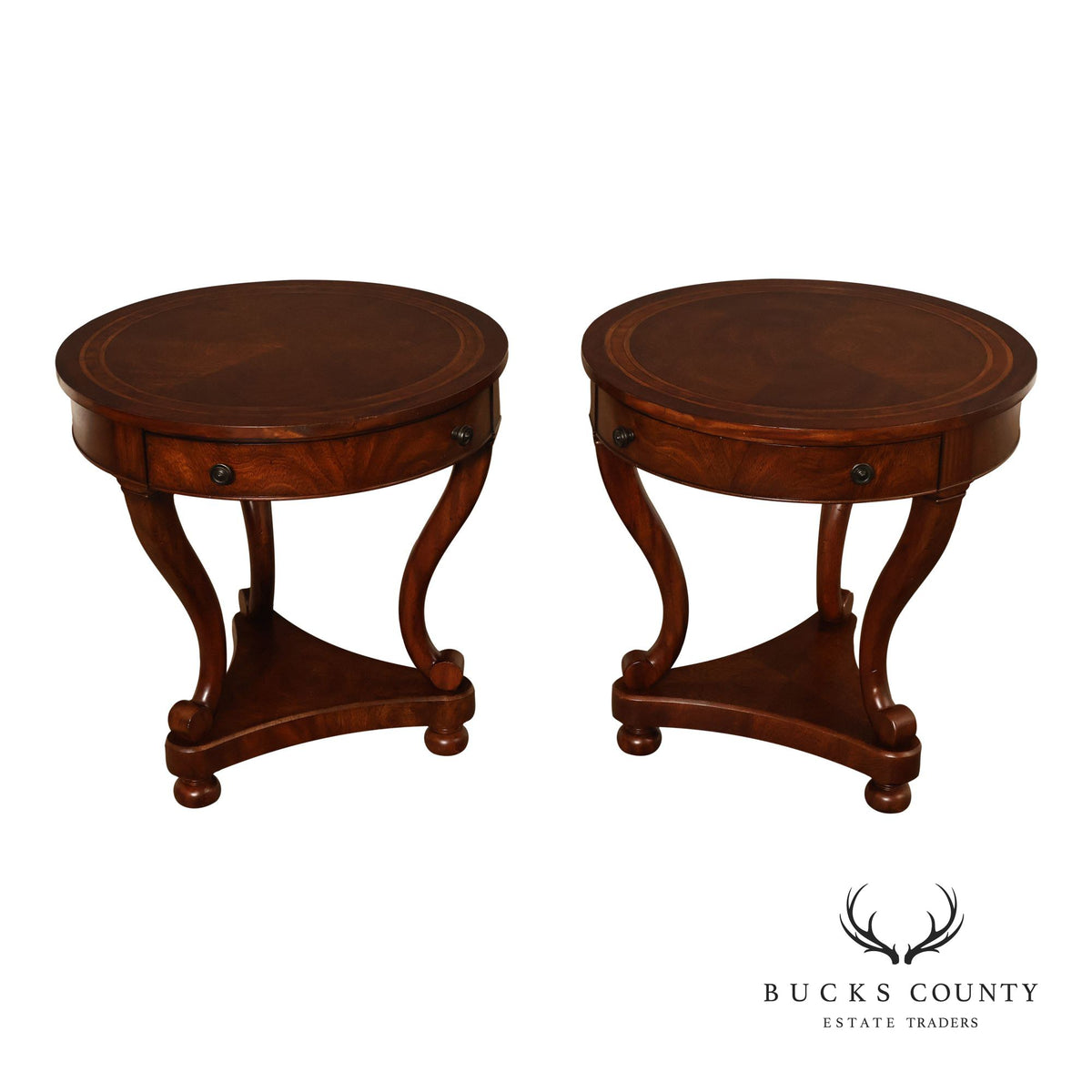 Theodore Alexander Pair of 'Occasionally Italian' Round Mahogany Side Tables