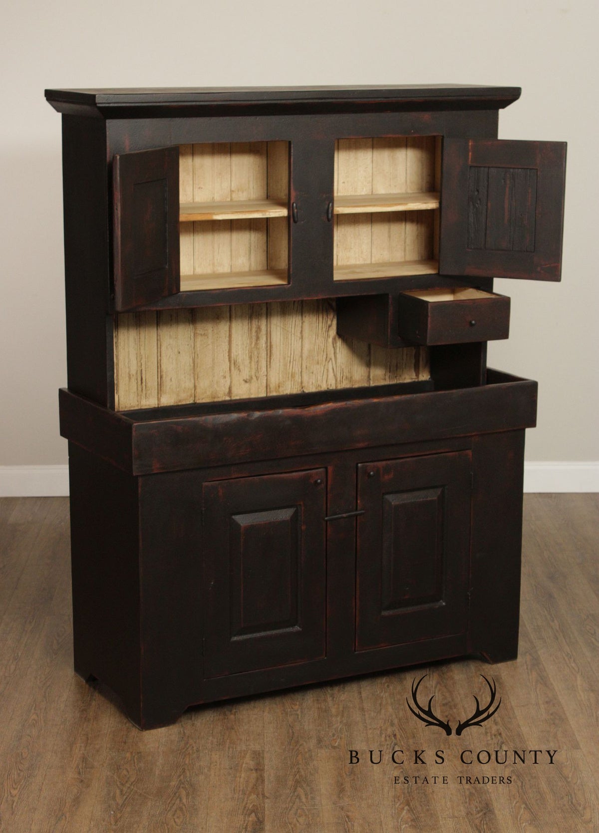 Hand Crafted Primitive Farmhouse Painted Dry Sink Hutch