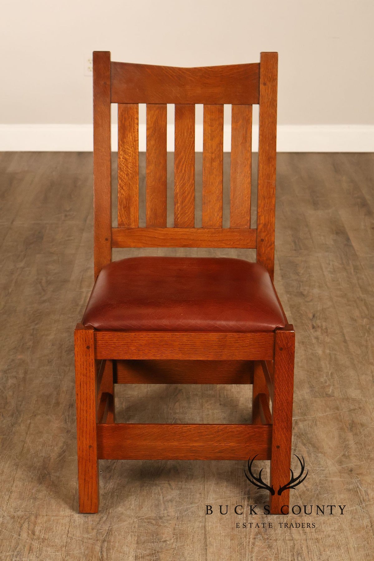 Stickley Mission Collection Set of Six Oak and Leather Dining Chairs