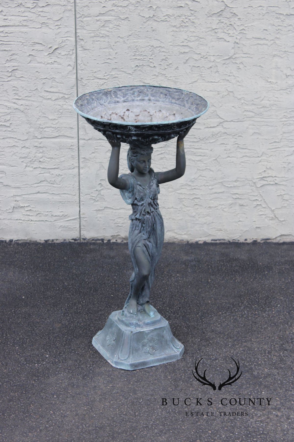 Classical Style Figural Bronze Garden Birdbath