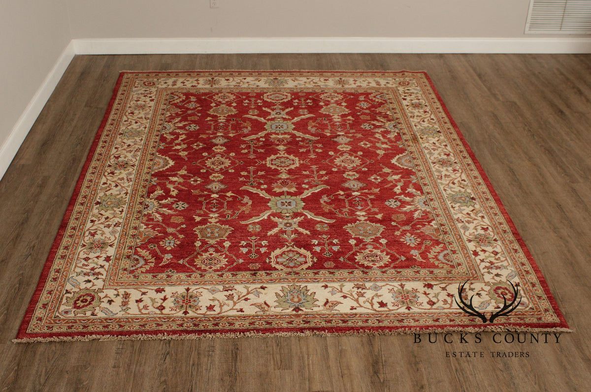 Persian Heriz Style Wool Area Rug With Red Field 8'x10'