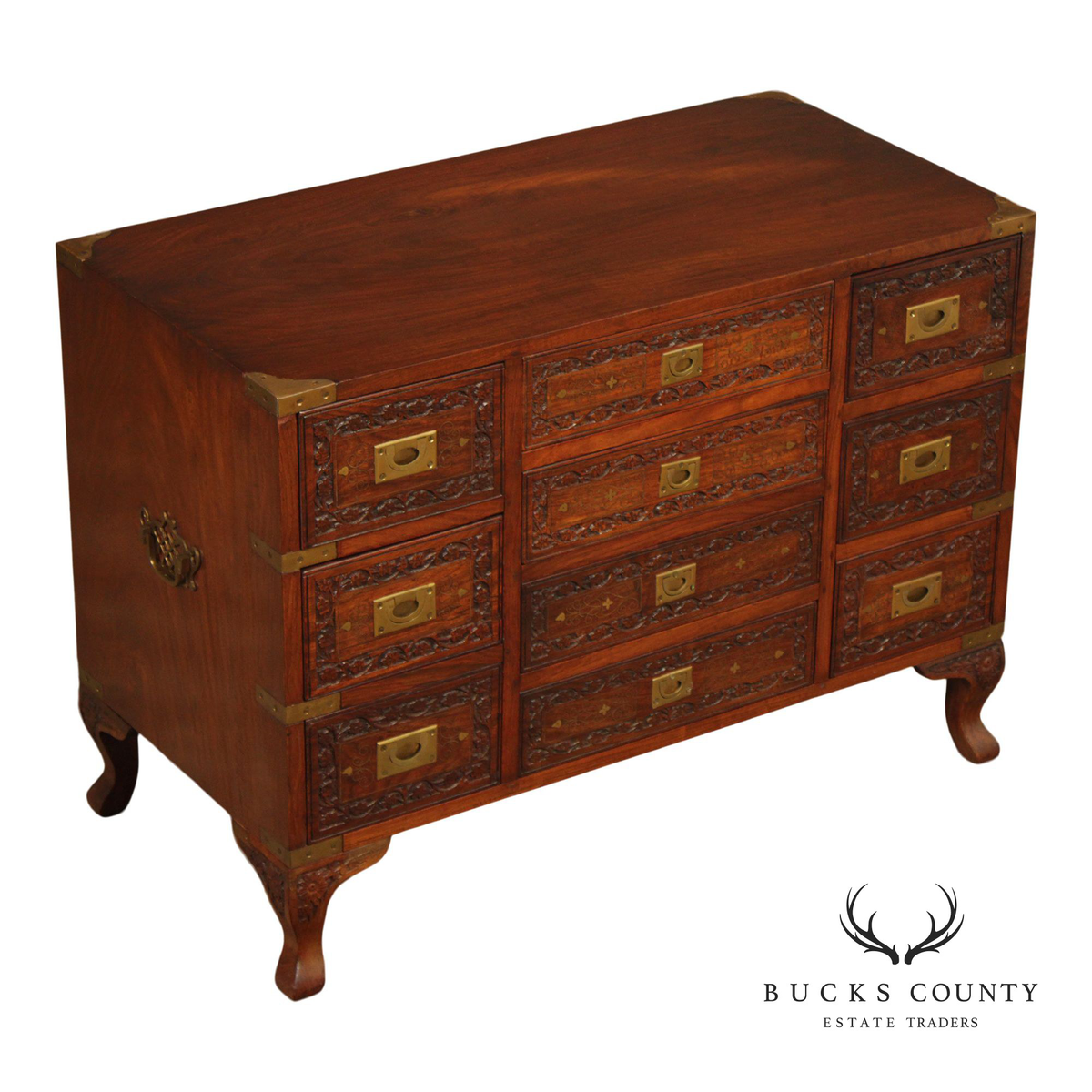 Anglo Indian Campaign Carved Rosewood Chest of Drawers