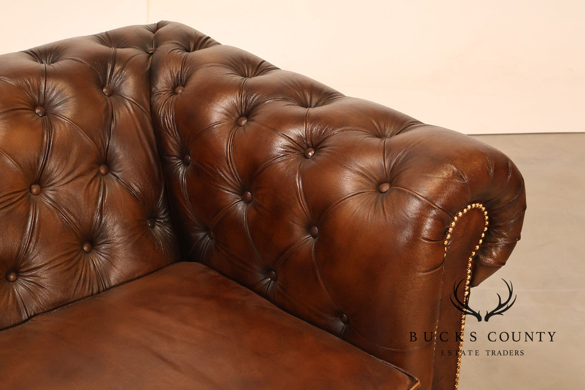 Chesterfield Style 6 Foot Cognac Brown Tufted Leather Sofa