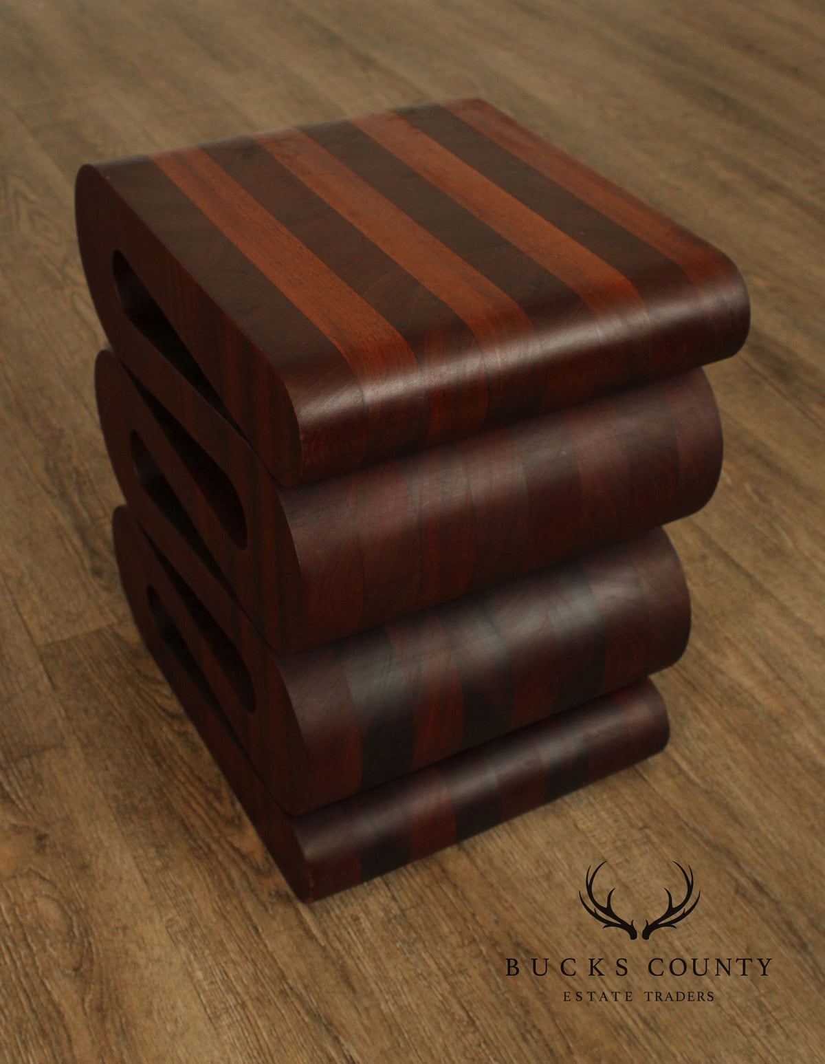 Pair Of Contemporary Sculptural Snake Form Wood End Tables
