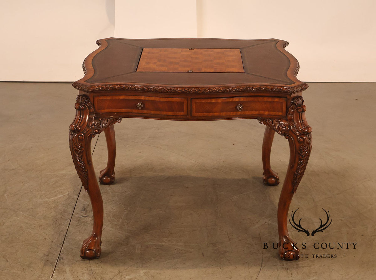 Lloyd Buxton Leather Top Four Drawer Gaming Table With Backgammon And Chess Board