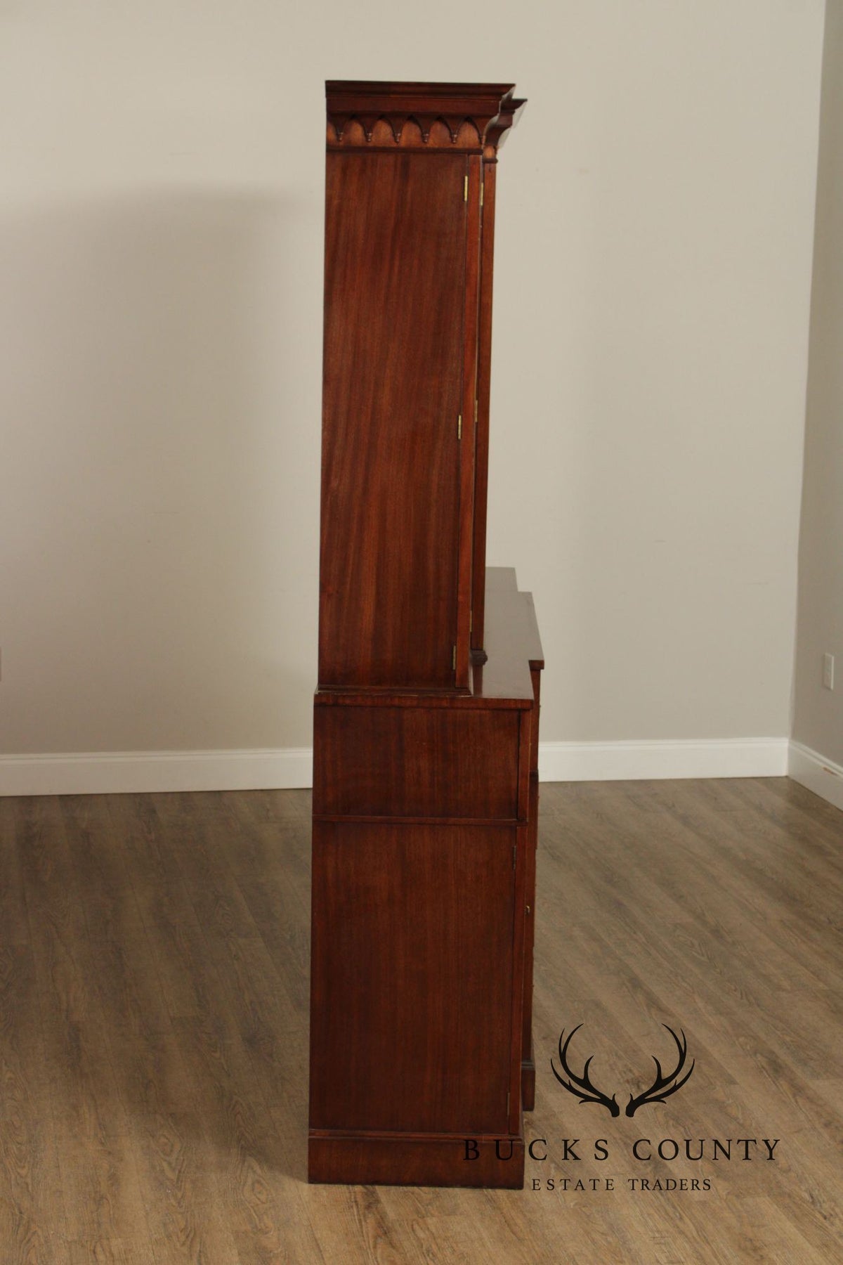 1940's Georgian Style Mahogany Breakfront Secretary Bookcase With Inlaid Detailing