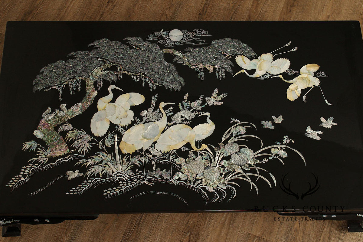Korean Vintage Black Lacquer And Mother of Pearl Inlaid Coffee Table