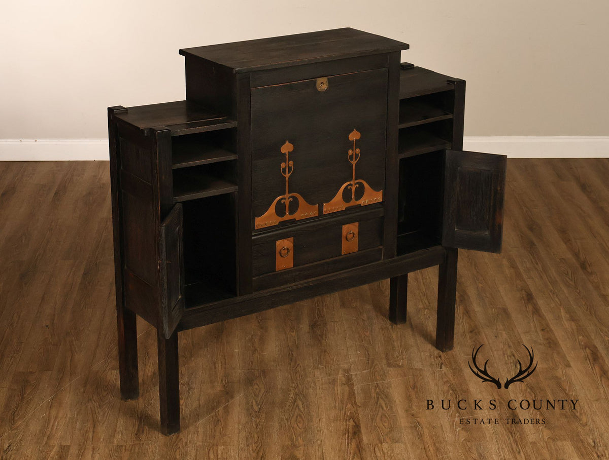 Antique Stickley Brothers Model 6508 Arts And Crafts Oak House Desk With Copper Trimmings