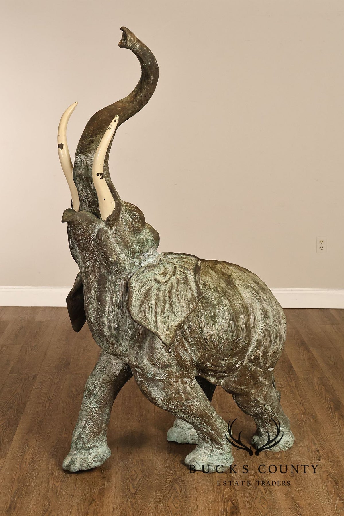 Monumental Cast Bronze Raised Trunk Elephant Garden Statue