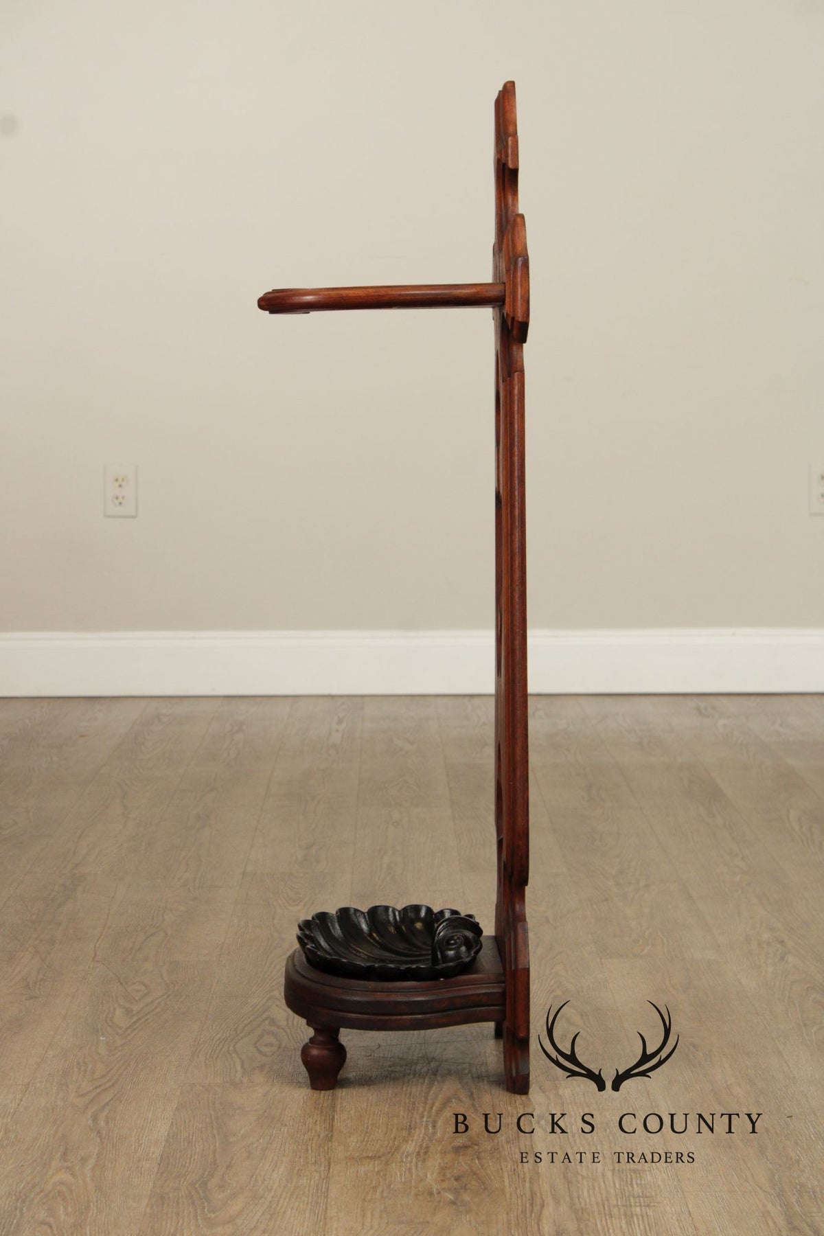 Antique Victorian Gothic Revival Umbrella Stand With Cast Iron Drip Pan