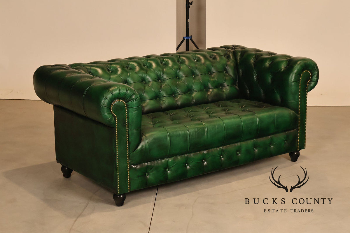 Chesterfield Style Green Leather Sofa