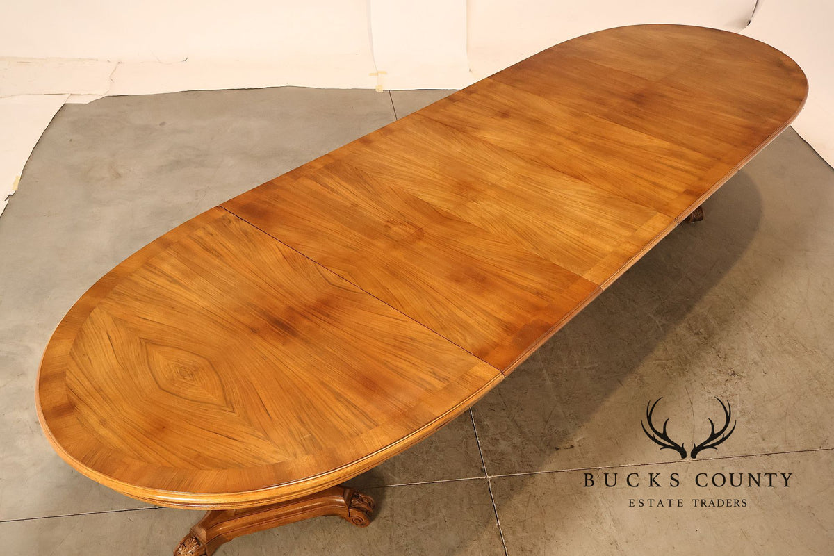 Neoclassical Style Walnut Double Pedestal Dining Table