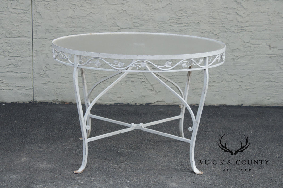 Vintage Round Glass Top Wrought Iron Outdoor Patio Dining Table